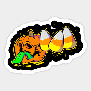 Spooky Creepy Halloween Evil Pumpkin Eating Candy Corn Sticker